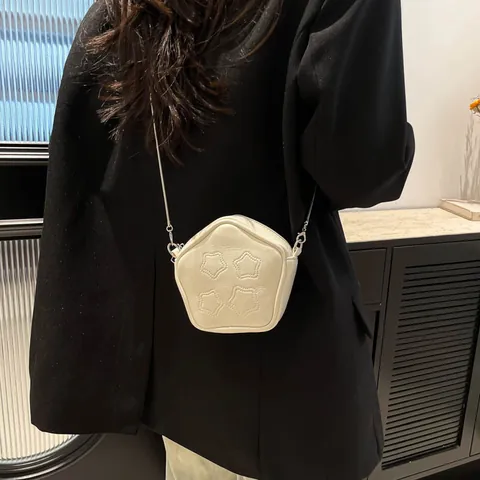 Borsa a Tracolla a Forma di Stella Donna Mini Pelle PU Pentagonal Borsa a Spalla Con Catena Argento Moda Stella Fantasia