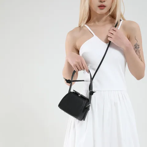 Γυναικεία Mini Τσάντα Χιαστί από Δέρμα PU Μοτίβο Λίτσι Τετράγωνη Τσάντα Χειρός Με Διακόσμηση Κόμπου Μικρή Τσάντα Ώμου Για Καθημερινή Μόδα