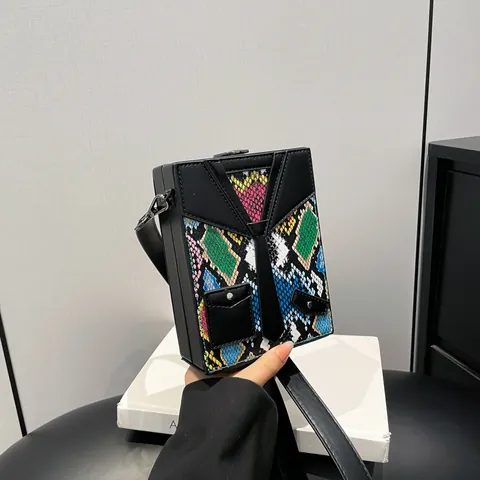 Borsa a Scatola da Donna alla Moda con Motivo Serpente e Zebra Design Abito in Pelle PU Borsa a Tracolla con Decorazione a Cravatta