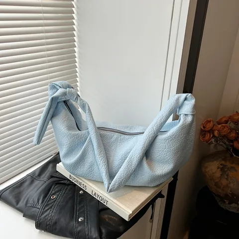 Bolso de Hombro de Media Luna de Cuero PU Plisado de Gran Capacidad Mujer Correa de Nudo Color Sólido Bolso Hobo Suave