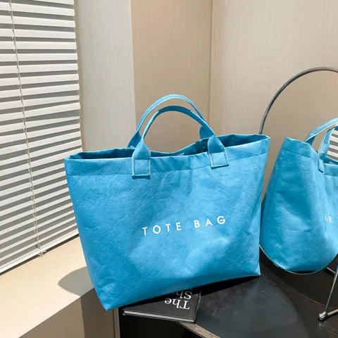 Damen Mode Buchstaben Druck Tote Bag Große Kapazität Retro DuPont Papier Textur Handtasche Casual PU Weich Quadratisch Tasche