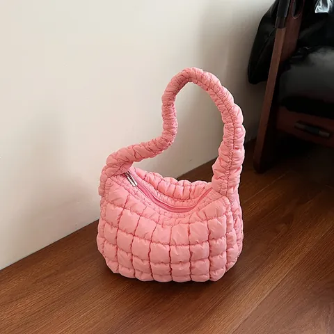 Bolso de Hombro Acolchado Nube para Mujer Bolso de Axila Hinchado Ligero Plegable Bolso de Mano Moda Estampado de Cuadrados