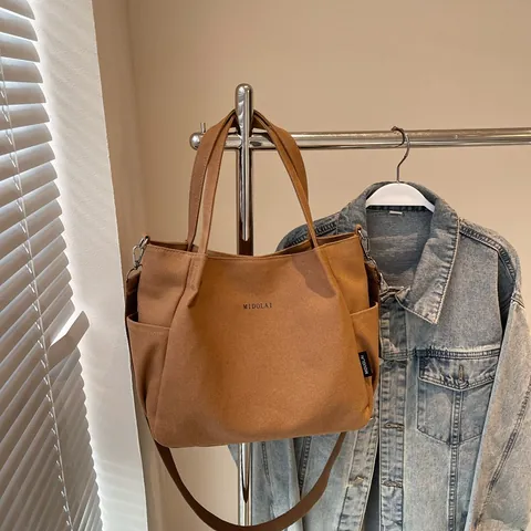 Damen Canvas Tragetasche Große Kapazität Minimalistisch Lässig Pendeln Schultertasche Mit Seitentaschen Handtasche Für Schule Arbeit Alltag