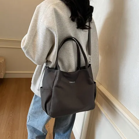 Damen Canvas Tragetasche Große Kapazität Minimalistisch Lässig Pendeln Schultertasche Mit Seitentaschen Handtasche Für Schule Arbeit Alltag