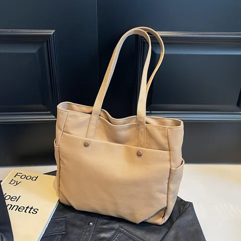 Borsa Tote in Tela ad Alta Capacità per Donna Stile Giapponese Borsa a Spalla Minimalista Borsa a Mano Casual per Scuola Lavoro