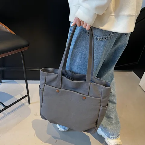 Borsa Tote in Tela ad Alta Capacità per Donna Stile Giapponese Borsa a Spalla Minimalista Borsa a Mano Casual per Scuola Lavoro
