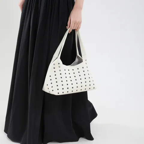 Women Fashion PU Leather Underarm Bag With Metal Eyelets Rivet Handbag Modern Simple Shoulder Bag For Daily Commute