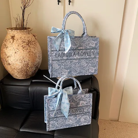 Vintage Paisley Pattern Tote Bag For Women Large Capacity Shoulder Bag With Decorative Scarf Fashion Handbag Daily Shopping Bag