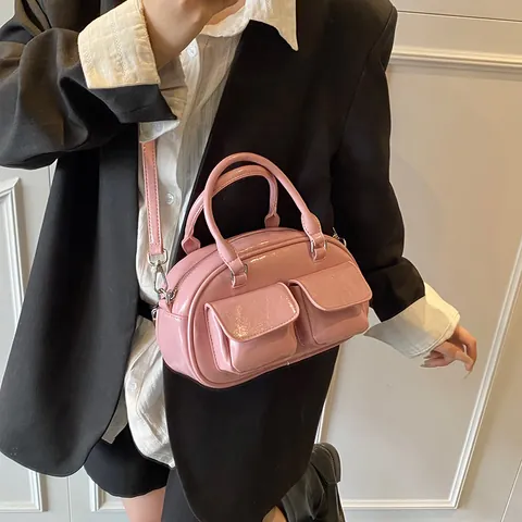Borsa Sotto l'ascella in Pelle PU Lucida Vintage per Donna Multi Tasche Grande Capacità Borsa a Tracolla Cinturino Regolabile