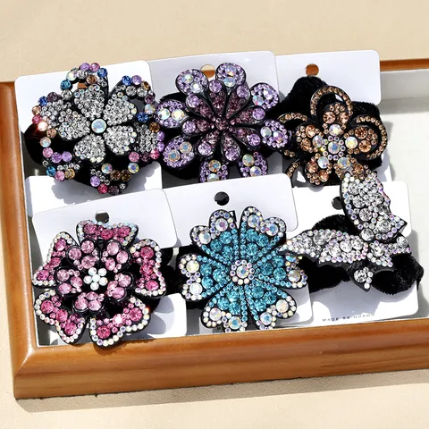 Chouchous Vintage en Velours avec Strass en Forme de Fleur Élégants Élastiques à Cheveux en Cristal Papillon Anneaux à Cheveux Élastiques Faits à la Main Cadeau de Fête des Mères pour Femmes
