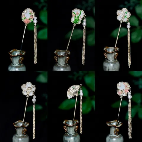 New Chinese Style Alloy Floral Hair Stick Elegant Vintage Hairpin With Long Tassel Simulated Artificial Pearl For Hanfu Women Jewelry