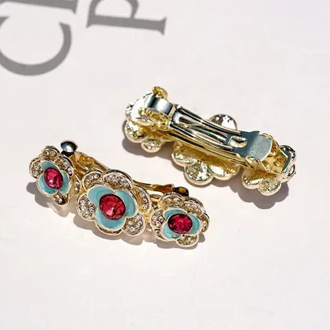 Vintage Flower Hair Clip New Chinese Style Enamel Rhinestone Rose Spring Clip Alloy Hair Accessories For Women Girls