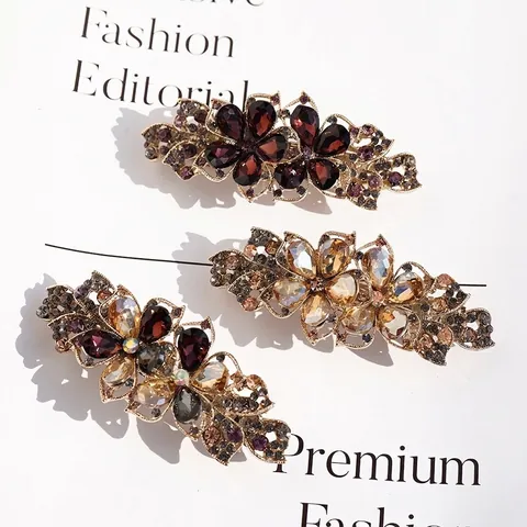 Pince à Cheveux Fleur en Alliage Vintage Élégante Sertie de Strass Barrettes à Ressort Grande Taille Pour Femmes Coiffe Banquet