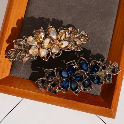 Pince à Cheveux Fleur en Alliage Vintage Élégante Sertie de Strass Barrettes à Ressort Grande Taille Pour Femmes Coiffe Banquet