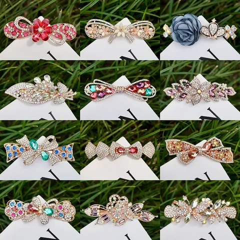 Elegant Alloy Rhinestone Hair Clip For Women Vintage Floral Butterfly Bow Spring Clip Hair Accessory Gold Silver Plated Jewelry Gift