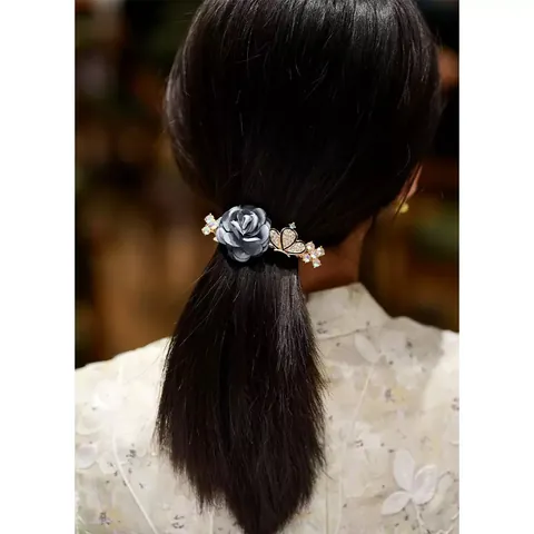 Elegant Handmade Fabric Floral Hair Clip Rhinestone Rose Spring Clip Vintage Artificial Pearl Hair Accessories For Women