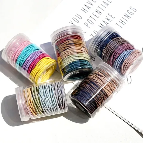Gomas para el Pelo de Tela de Nailon de Alta Elasticidad en Tarro Bandas de Goma Multicolores Soportes de Coleta Básicos para Mujeres Niños Accesorios para el Cabello Diarios