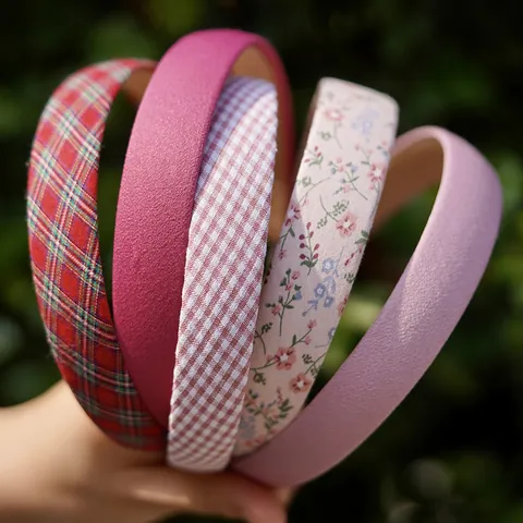 Sweet Floral Fabric Wrapped Wide Headband For Women Girls Handmade Korean Style Pastoral Hair Accessories Gingham Hair Hoop