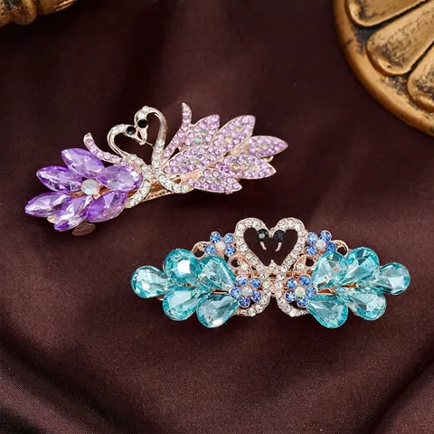 Barrette à Cheveux Cygne Élégante Avec Strass Cristal Alliage Plaqué Or Pince à Ressort Pour Femmes Mariage Accessoires Cheveux