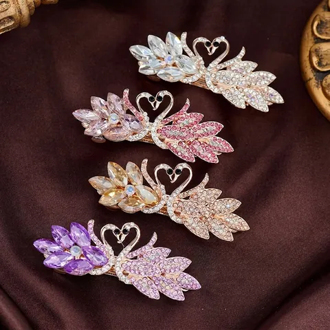Barrette à Cheveux Cygne Élégante Avec Strass Cristal Alliage Plaqué Or Pince à Ressort Pour Femmes Mariage Accessoires Cheveux