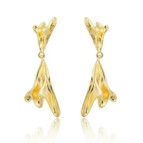 14K Verguld Koper Onregelmatige Lange Bar Oorbellen Voor Vrouwen Vintage Organisch Fluïdum Metalen Hanger Oorbellen Goud Zilver Gemengd Sieraden