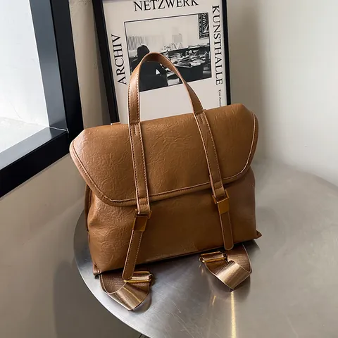 Vintage PU Leder Rucksack Handtasche Für Damen Große Kapazität Klappe Umhängetasche Einfach Pendeln Mode Messenger Tasche
