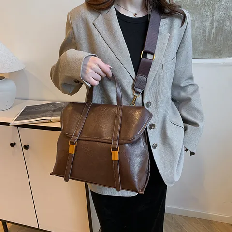 Vintage PU Leder Rucksack Handtasche Für Damen Große Kapazität Klappe Umhängetasche Einfach Pendeln Mode Messenger Tasche