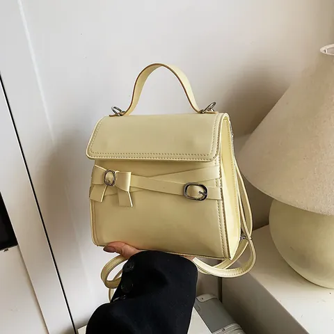 Damen Mode PU Leder Umhängetasche Einfarbig Kleine Quadratische Handtasche Mit Schleife Vielseitige Schultertasche Rucksack Für Damen