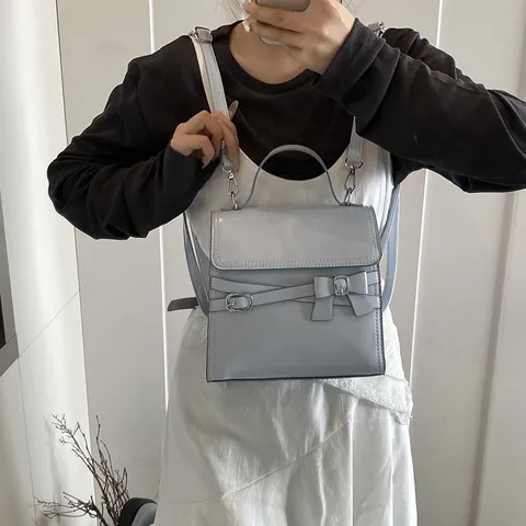 Damen Mode PU Leder Umhängetasche Einfarbig Kleine Quadratische Handtasche Mit Schleife Vielseitige Schultertasche Rucksack Für Damen