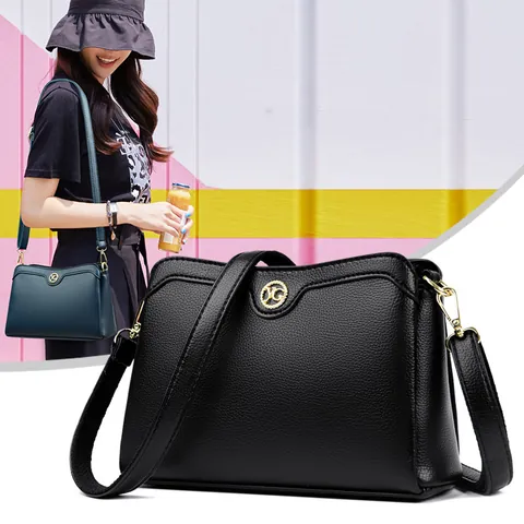 Damen Minimalistische PU Leder Schultertasche Mit Litschi Muster Metall Logo Elegante Umhängetasche Für Den Alltag Büro