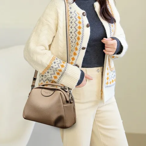 Women Fashion Litchi Texture PU Leather Handbag Large Capacity Minimalist Shoulder Crossbody Bag With Adjustable Strap
