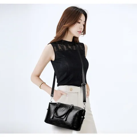 Women Vintage PU Leather Boston Bag Large Capacity Top Handle Handbag With Adjustable Strap Urban Simple Shoulder Crossbody Bag