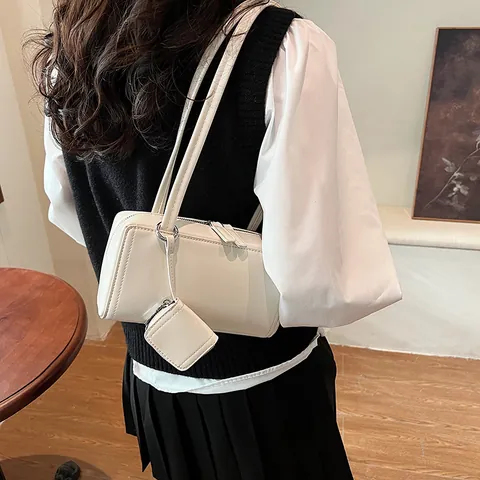 Borsa Sottobraccio in Pelle PU Moda Donna Con Pochette Mini Tinta Unita Minimalista Rettangolare Borsa a Spalla Casual Quotidiana