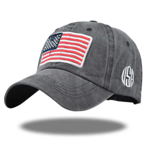 Gorra de Béisbol de Algodón Lavado Con Bordado de Bandera Americana Retro Distressed Letra USA Sombrero de Sol Ajustable Dad Hat