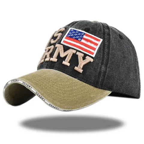Gorra de Béisbol de Algodón Lavado Retro Bordado US Army Parche Bandera Envejecido Ajustable Sombrero de Sol Unisex Exterior