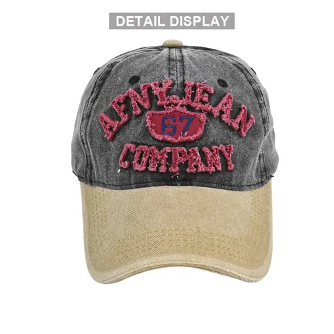 Vintage Washed Cotton Baseball Cap Distressed Embroidery Letter Number Patchwork Sun Hat Adjustable Casual Streetwear Cap