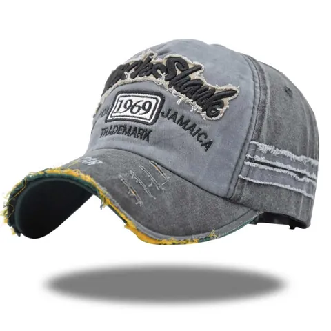 Vintage Washed Distressed Baseball Cap Men Women 1969 Shark Embroidery Patchwork Cotton Adjustable Sun Hat Streetwear
