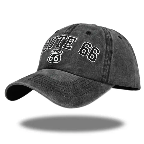Casquette de Baseball en Coton Délavé Brodée Route 66 Vintage Pour Hommes Femmes Réglable Chapeau de Soleil Rétro Usé Sport de Plein Air