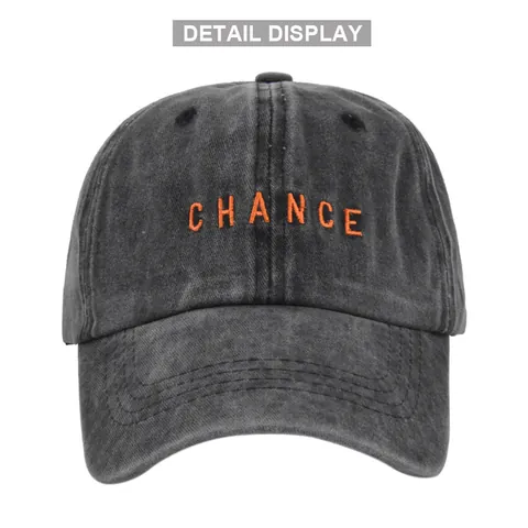 Berretto da Baseball in Cotone Lavato Stile Vintage Distressed Ricamo Lettere Chance Pattern Cappello da Sole per Donna Uomo Regolabile Outdoor Sport Cap