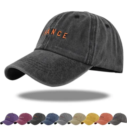 Berretto da Baseball in Cotone Lavato Stile Vintage Distressed Ricamo Lettere Chance Pattern Cappello da Sole per Donna Uomo Regolabile Outdoor Sport Cap