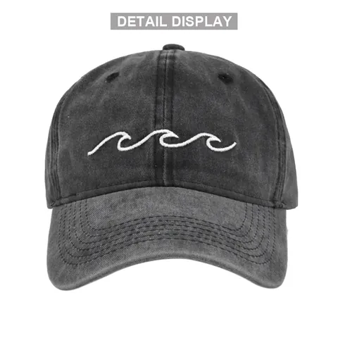 Gorra de Béisbol de Algodón Lavado Vintage Retro Distressed Bordado de Olas Sombrero de Sol Ajustable Casual Hip Hop Deporte