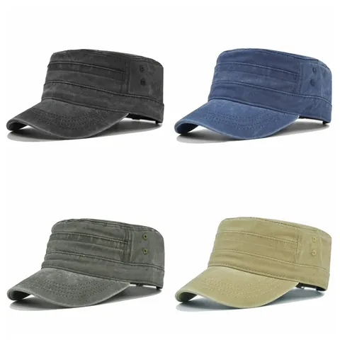 Cappello Cadet a Cima Piatta in Cotone Lavato Vintage Regolabile Stile Militare Distressed Protezione Solare da Donna