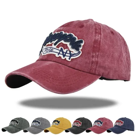 Gorra de Béisbol de Algodón Lavado Vintage Desgastado Bordado New York Letra Ajustable Sombrero de Sol Exterior para Hombres Mujeres Casual