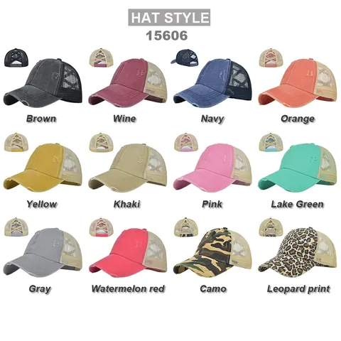 Berretto da Baseball con Foro per Coda di Cavallo Donna Effetto Usurato Cotone Lavato Cappello Trucker Regolabile Parasole