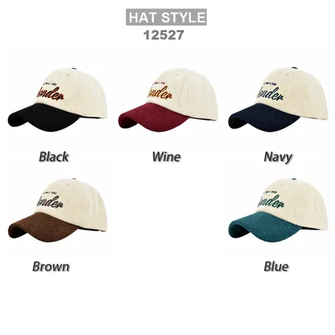 Berretto da Baseball in Velluto a Coste Vintage con Blocco di Colore Lettera Ricamata Cappello da Sole Regolabile per Uomo Donna