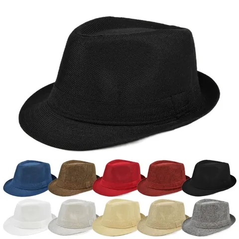 Unisex Υφαντό Καπέλο Fedora από Μείγμα Βαμβακιού Αναπνεύσιμο Jazz Καπέλο για Ταξίδια Παραλία Casual Μόδα Fedora