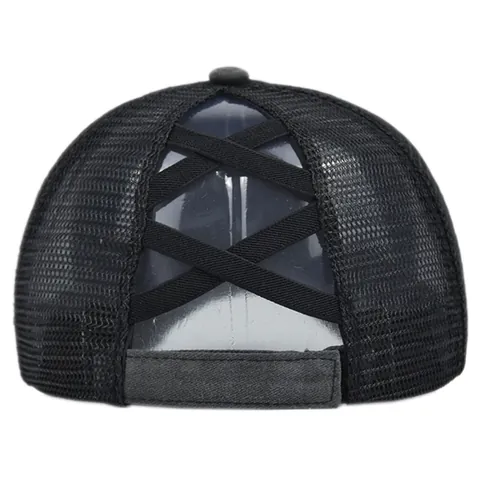 Damen Criss Cross Pferdeschwanz Distressed Trucker Hat Gewaschene Baumwolle Mesh High Bun Verstellbare Baseballkappe Outdoor Sonnenhut