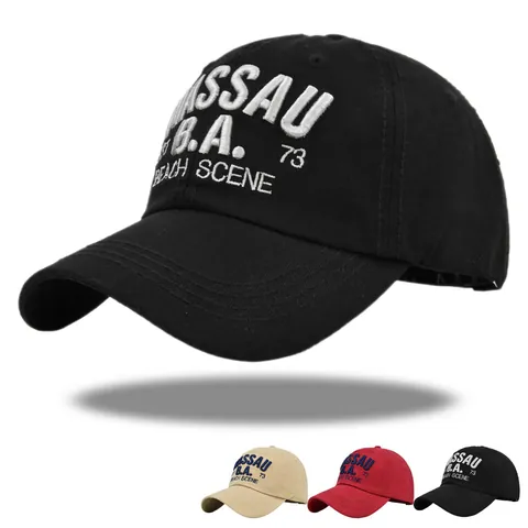 100% Baumwolle Baseballkappe 3D Stickerei Nassau Beach Scene Retro Dad Hat Verstellbar Sonnenschutz Gebogene Krempe Sport Cap