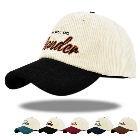 Berretto da Baseball in Velluto a Coste Vintage con Blocco di Colore Lettera Ricamata Cappello da Sole Regolabile per Uomo Donna
