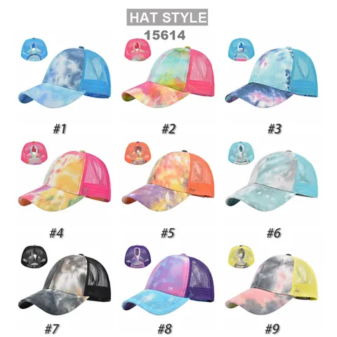 Damen Batik Pferdeschwanz Baseballkappe Netz High Bun Trucker Hat Atmungsaktiv Verstellbar Outdoor Sonnenhut Lässig Sportlich